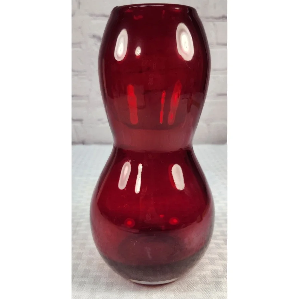 Vintage Paris Moulin Rouge Hand Blown Deep Ruby Red Vase 9